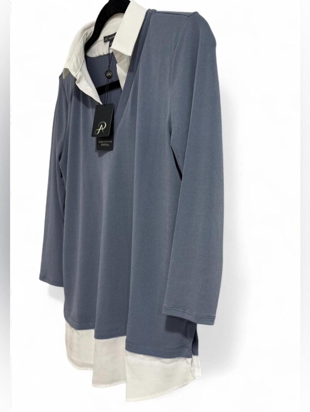 NWT ADRIANNA PAPELL 90's Quiet Luxury Layered Collar Sweater Twofer Blouse Top - Picture 9 of 12
